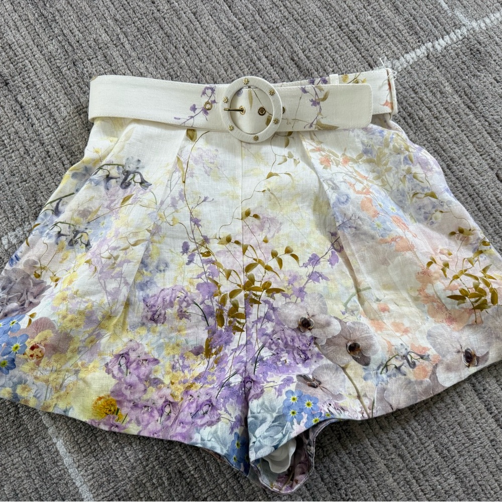 Zimmermann White Floral Shorts with Belt size 1 - Picture 3 of 5